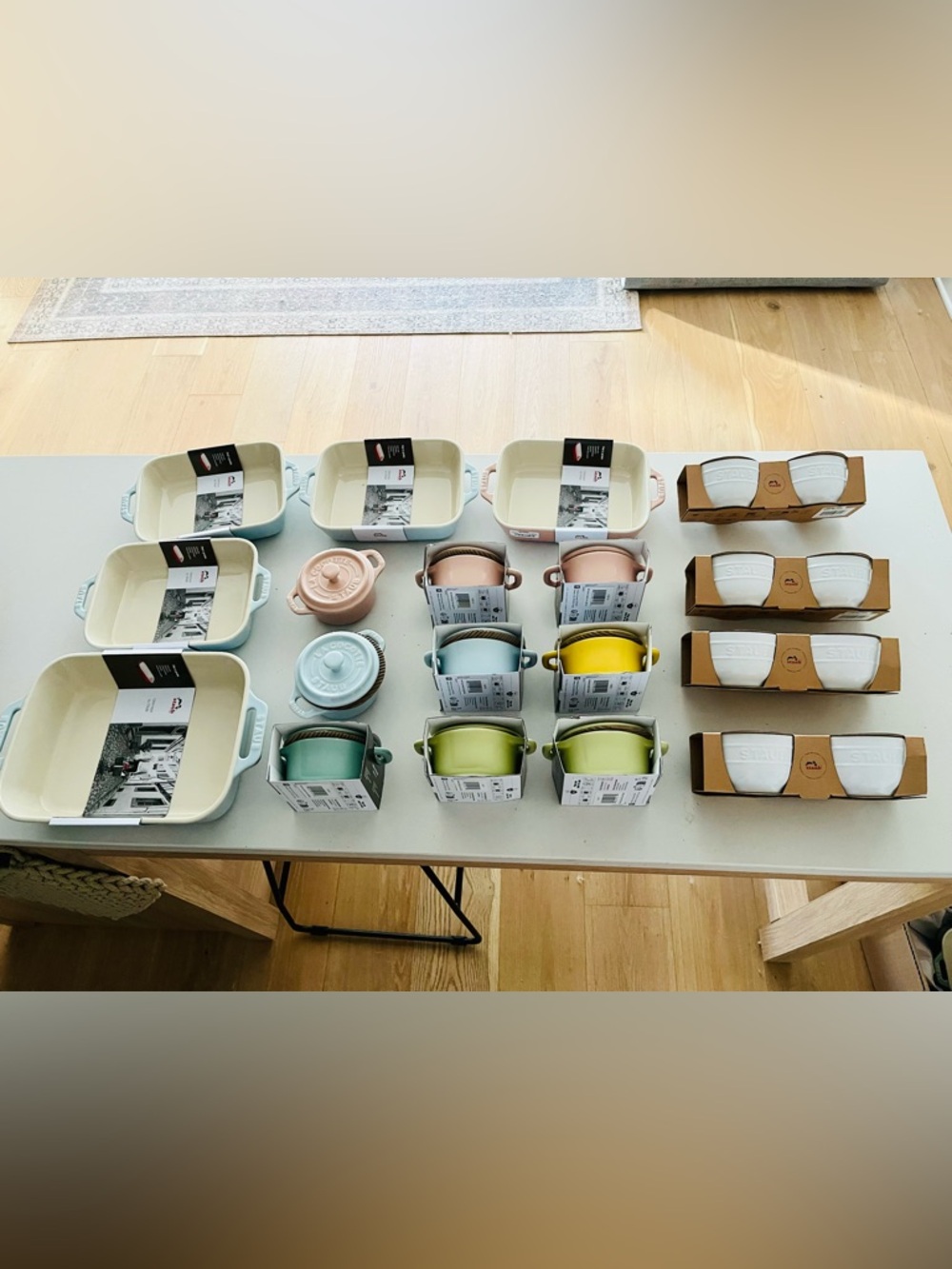 New Staub Spring Cookware 22 Pieces, Bakeware Dishes, Cocotte Minis and Ramekins